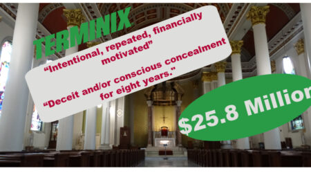 $25.8 million was awarded to the Mobile Catholic church by arbitrators who found Terminix responsible for fraud.