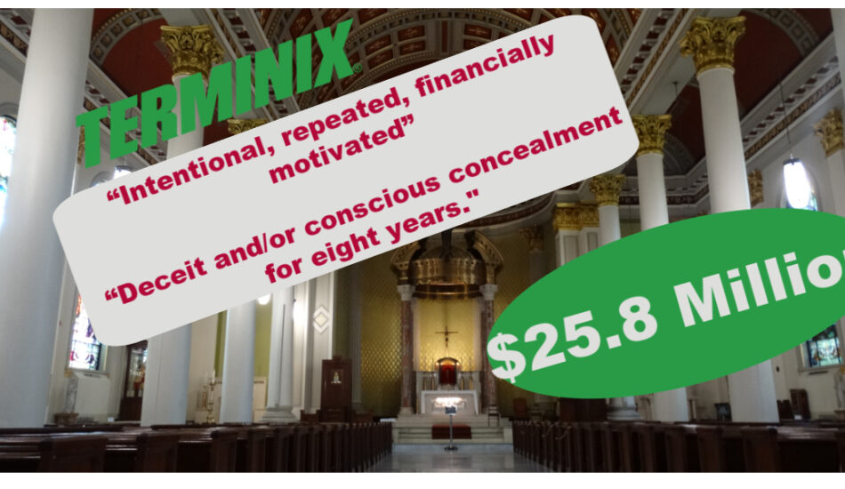 $25.8 million was awarded to the Mobile Catholic church by arbitrators who found Terminix responsible for fraud.