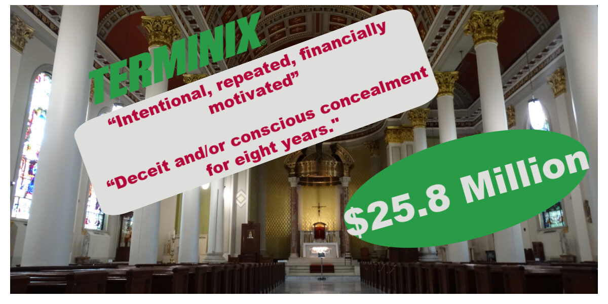 $25.8 million was awarded to the Mobile Catholic church by arbitrators who found Terminix responsible for fraud